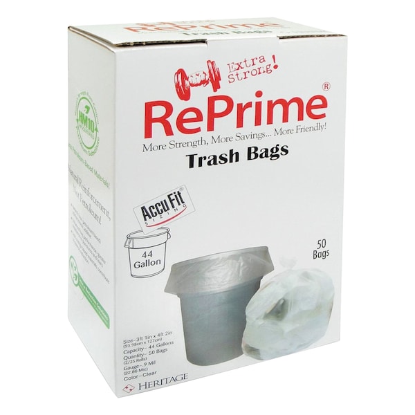 Accufit 44 gal Trash Bags, 37 in x 50 in, Premium, 0.9 mil, Clear, 200 PK H7450TC RC1 - main